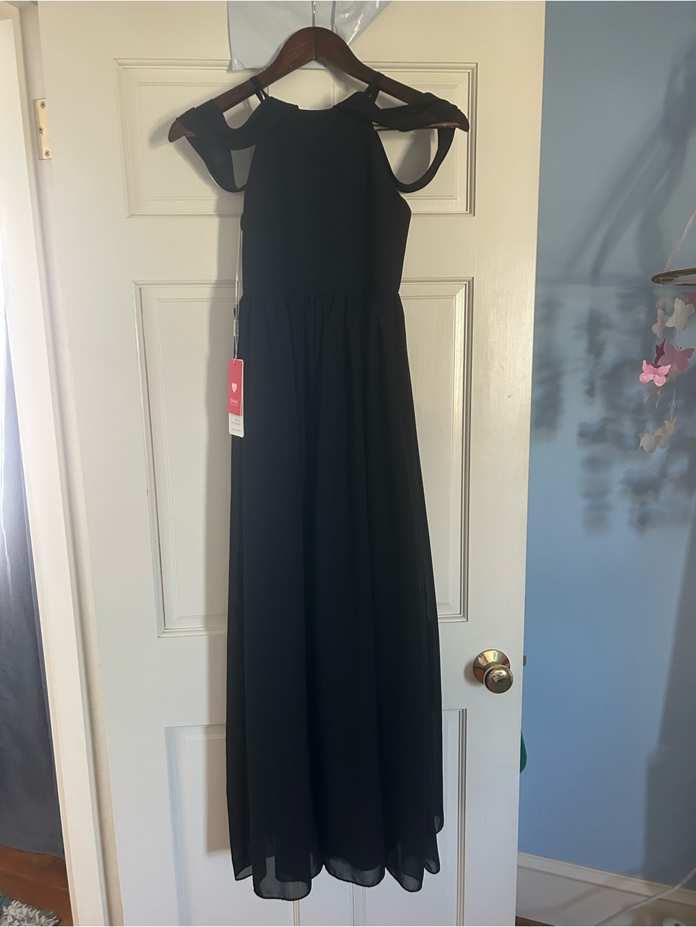JJs House Black Cold-Shoulder Girls' Maxi Formal Dress